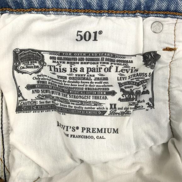 Levi’s Premium 501 Jean Short Women 32 Blue Light Wash Boho City Festival Resort - Picture 13 of 16